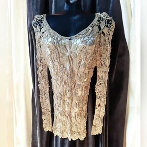 Together Metalic Gold Elegant Crochet Lace Top & Cream Satiny Cami